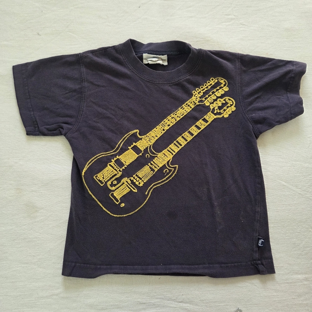 Kids Double Guitar Graphic T-Shirt Black Wes & Willy City College USA 3T Boys